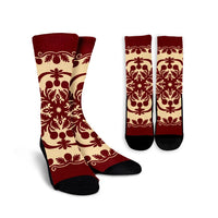 Hawaiian Palm Tree Quilt Vintage Crew Socks - AH Crew Socks White - Polynesian Pride