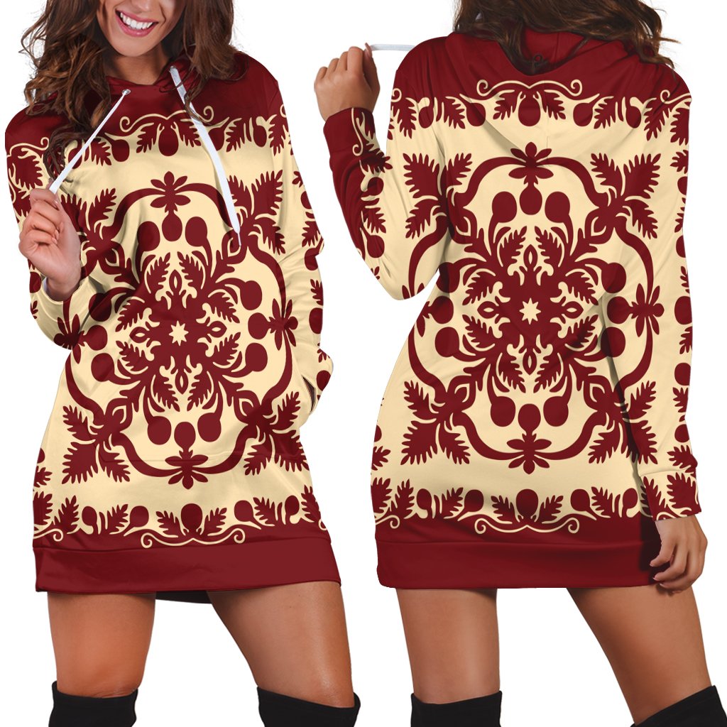 Hawaiian Palm Tree Quilt Vintage Hoodie Dress - AH Black - Polynesian Pride