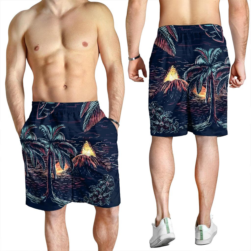 Hawaiian Palm Tree Volcano Night On The Land Men's Shorts - AH - Polynesian Pride