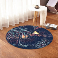 Hawaiian Palm Tree Volcano Night On The Land Round Carpet - AH - Polynesian Pride