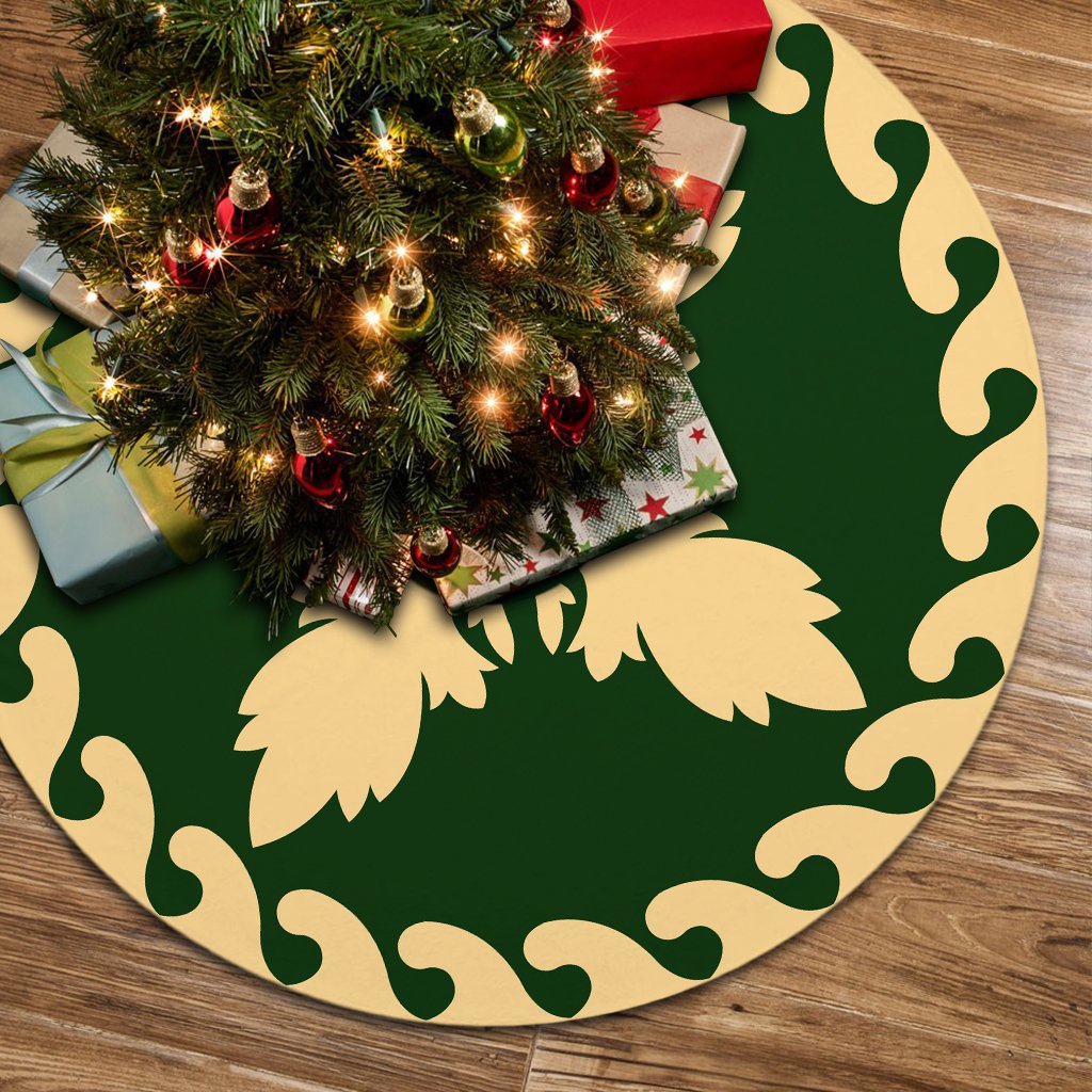 Hawaiian Pattern Flower Beauty Polynesian Tree Skirt - Green Beige - AH 85x85 cm Green Tree Skirt - Polynesian Pride