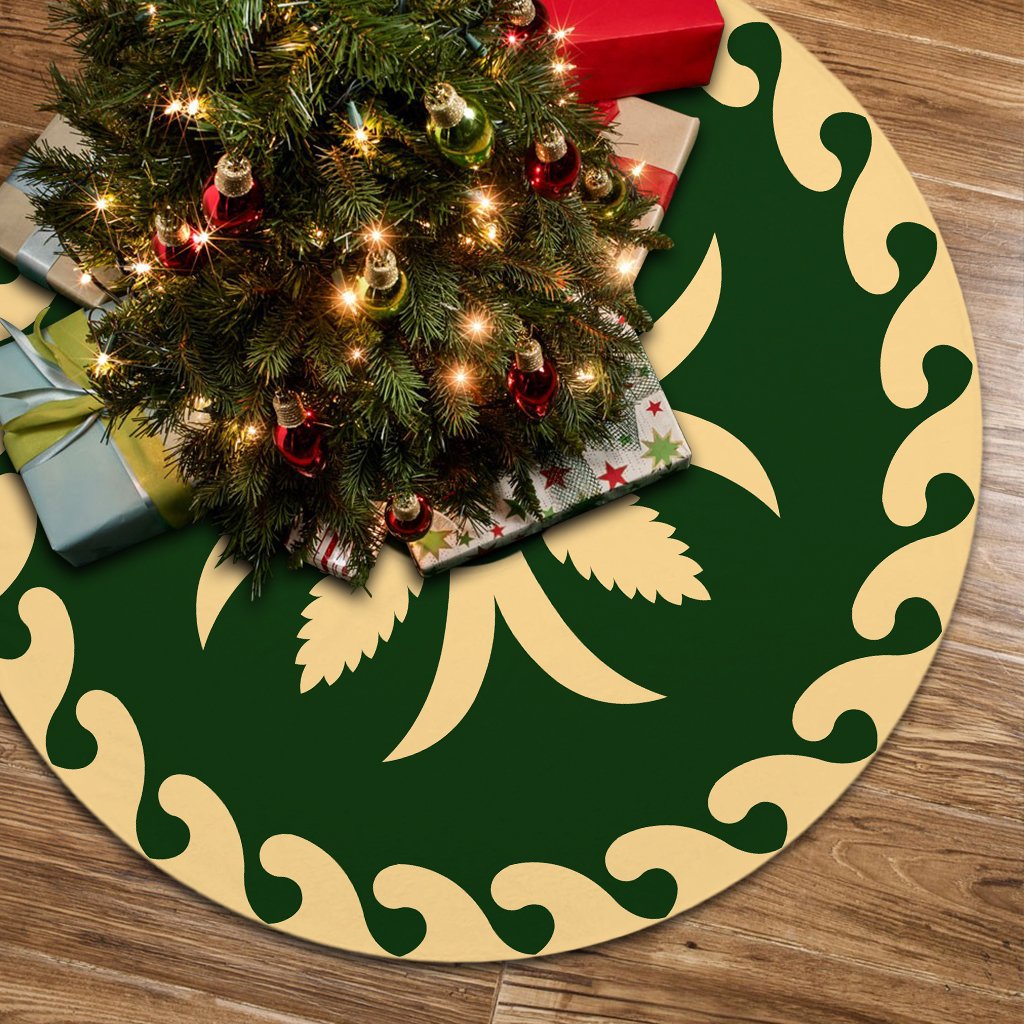 Hawaiian Pattern Flower Lovely Polynesian Tree Skirt - Green Beige - AH 85x85 cm Green Tree Skirt - Polynesian Pride