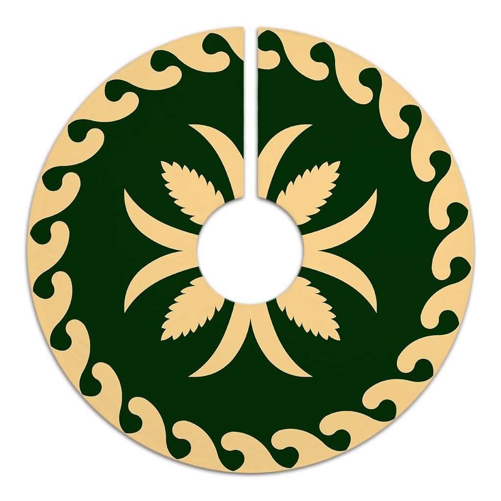 Hawaiian Pattern Flower Lovely Polynesian Tree Skirt - Green Beige - AH - Polynesian Pride