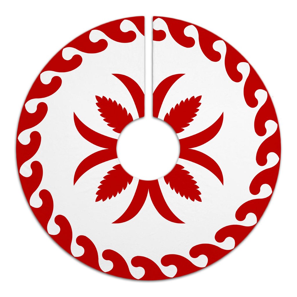 Hawaiian Pattern Flower Lovely Polynesian Tree Skirt - Red White - AH - Polynesian Pride