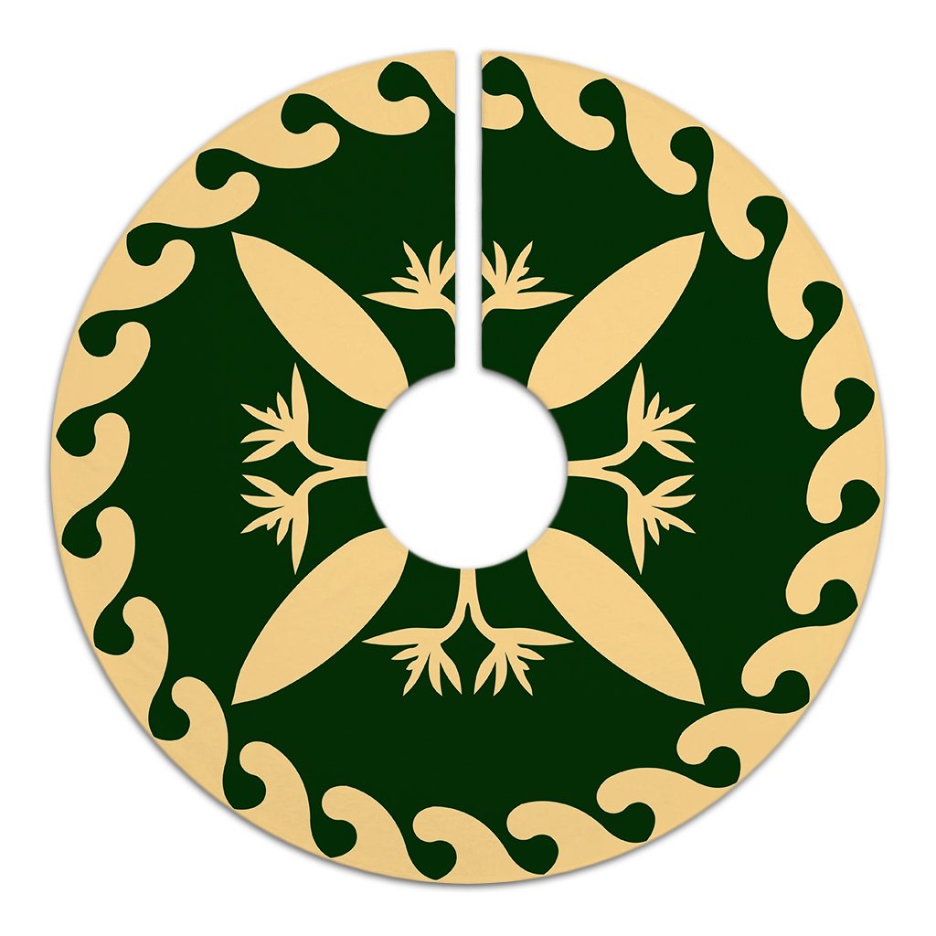 Hawaiian Pattern Strelitzia Flower Polynesian Tree Skirt - Green Beige - AH - Polynesian Pride