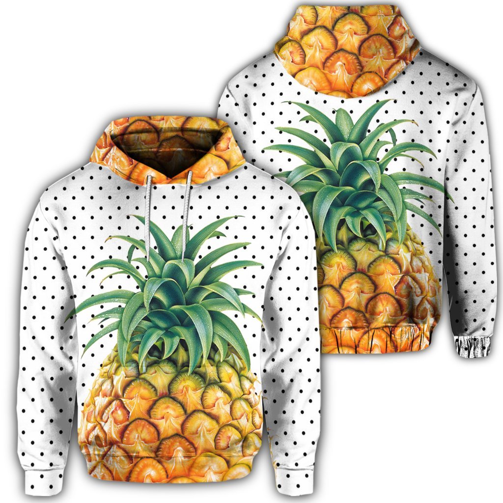 Hawaiian Pineapple Polka Dots Background Polynesian Hoodie Unisex Art - Polynesian Pride