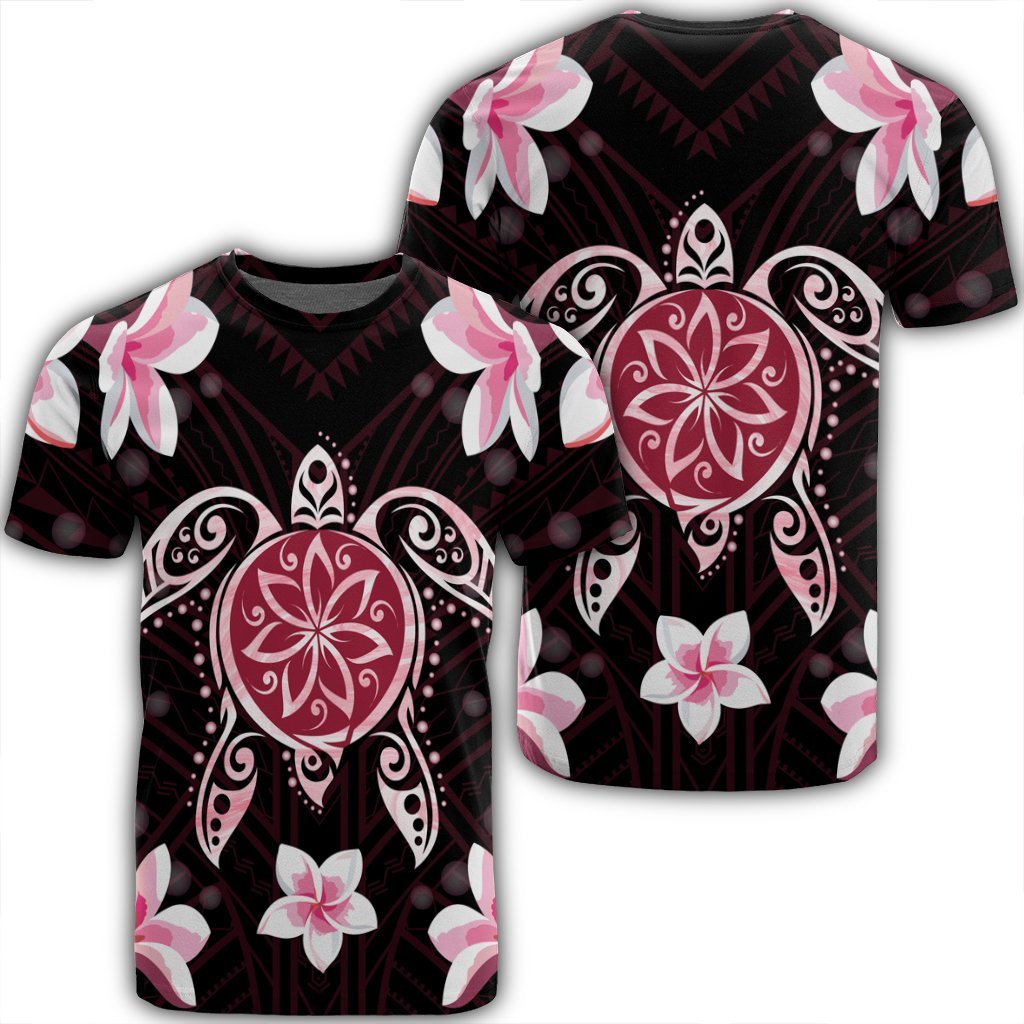 Hawaiian Pinky Turtle Plumeria T Shirt AH Unisex Black - Polynesian Pride