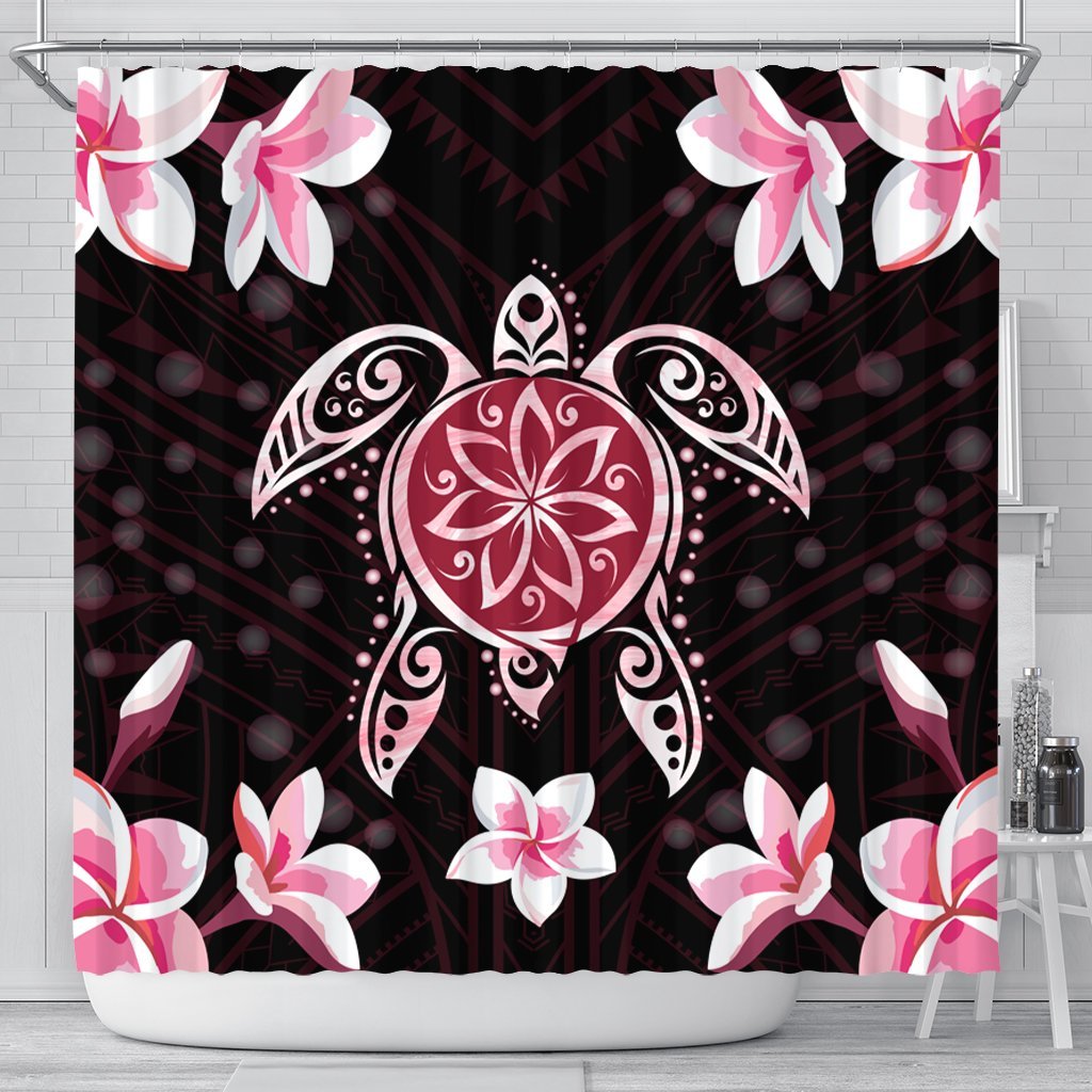 Hawaiian Pinky Turtle Plumeria Shower Curtain AH 177 x 172 (cm) Black - Polynesian Pride