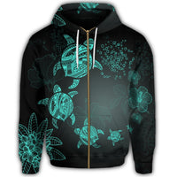 Hawaiian Plumeria Hibiscus Turtle Under Sea Polynesian Zip Hoodie Blue - Polynesian Pride