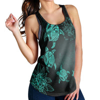 Hawaiian Plumeria Hibiscus Turtle Under Sea Polynesian Racerback Tank Blue AH - Polynesian Pride