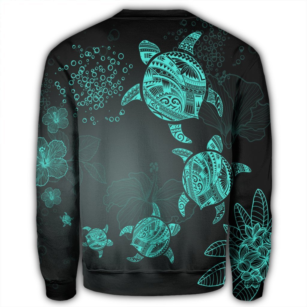 Hawaiian Plumeria Hibiscus Turtle Under Sea Polynesian Sweatshirt Blue AH - Polynesian Pride