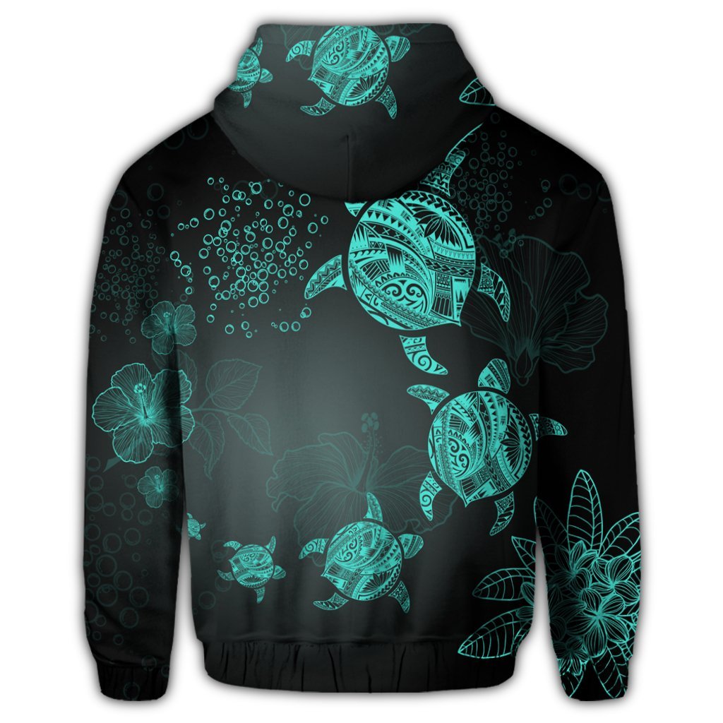 Hawaiian Plumeria Hibiscus Turtle Under Sea Polynesian Zip Hoodie Blue - Polynesian Pride