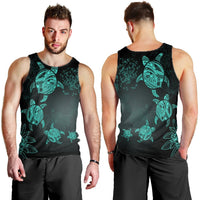 Hawaiian Plumeria Hibiscus Turtle Under Sea Polynesian Tank Top Blue AH - Polynesian Pride