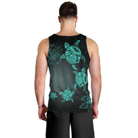 Hawaiian Plumeria Hibiscus Turtle Under Sea Polynesian Tank Top Blue AH - Polynesian Pride