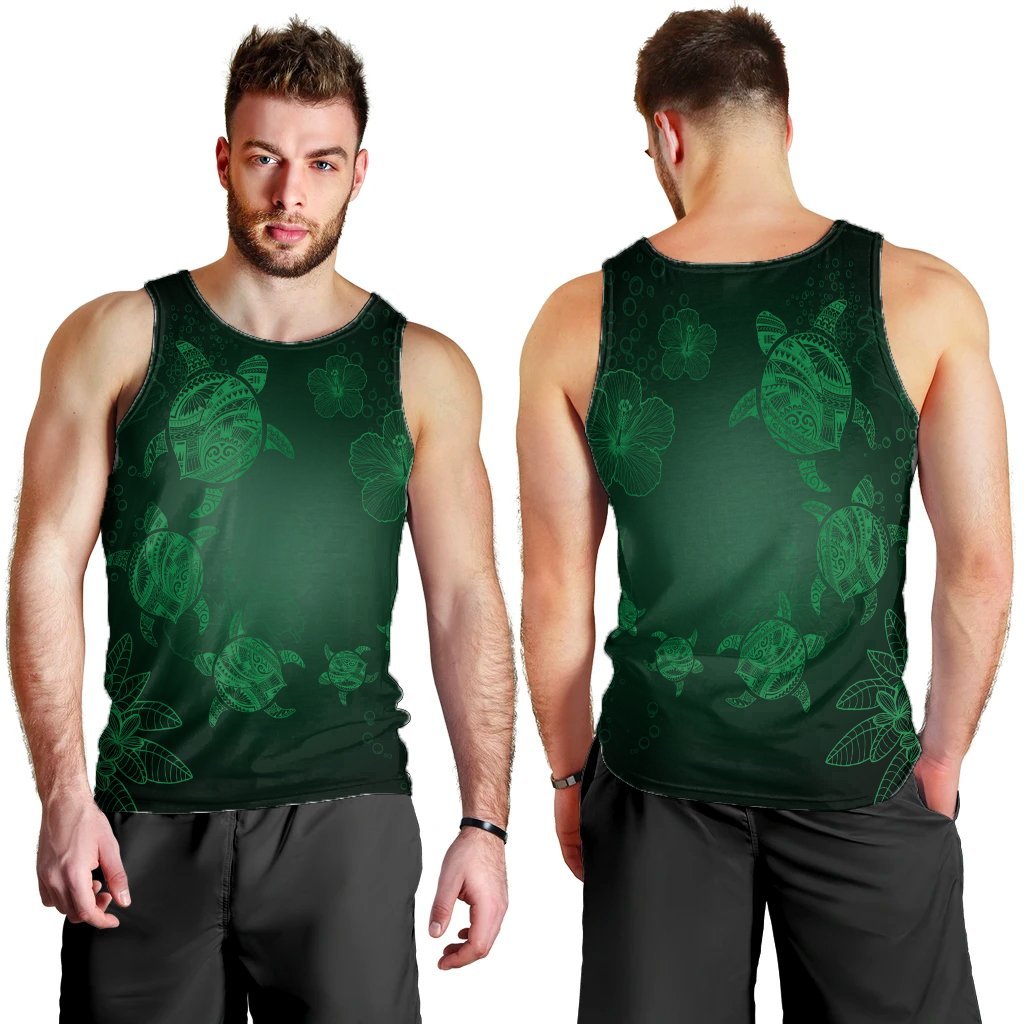 Hawaiian Plumeria Hibiscus Turtle Under Sea Polynesian Tank Top Green AH - Polynesian Pride