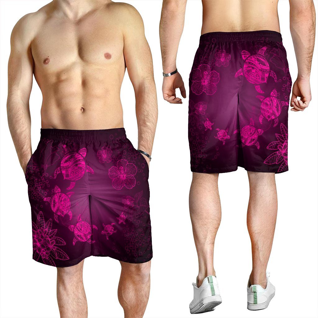 Hawaiian Plumeria Hibiscus Turtle Under Sea Polynesian Men's Shorts Pink AH - Polynesian Pride