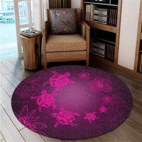 Hawaiian Plumeria Hibiscus Turtle Under Sea Polynesian Round Carpet Pink AH - Polynesian Pride