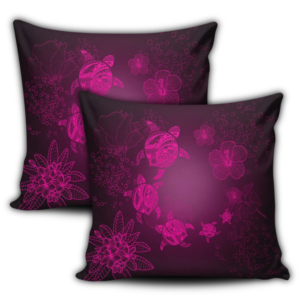 Hawaiian Plumeria Hibiscus Turtle Under Sea Polynesian Pillow Covers Pink AH - Polynesian Pride