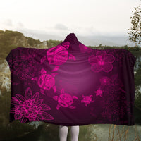 Hawaiian Plumeria Hibiscus Turtle Under Sea Polynesian Hooded Blanket Pink AH - Polynesian Pride