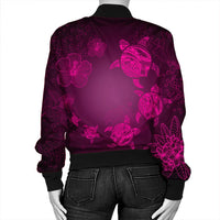 Hawaiian Plumeria Hibiscus Turtle Under Sea Polynesian Bomber Jacket Pink AH - Polynesian Pride