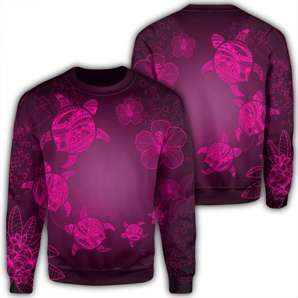 Hawaiian Plumeria Hibiscus Turtle Under Sea Polynesian Sweatshirt Pink AH Unisex Black - Polynesian Pride