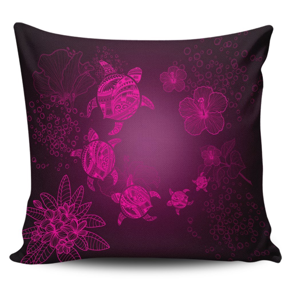 Hawaiian Plumeria Hibiscus Turtle Under Sea Polynesian Pillow Covers Pink AH Pillow Covers Black - Polynesian Pride