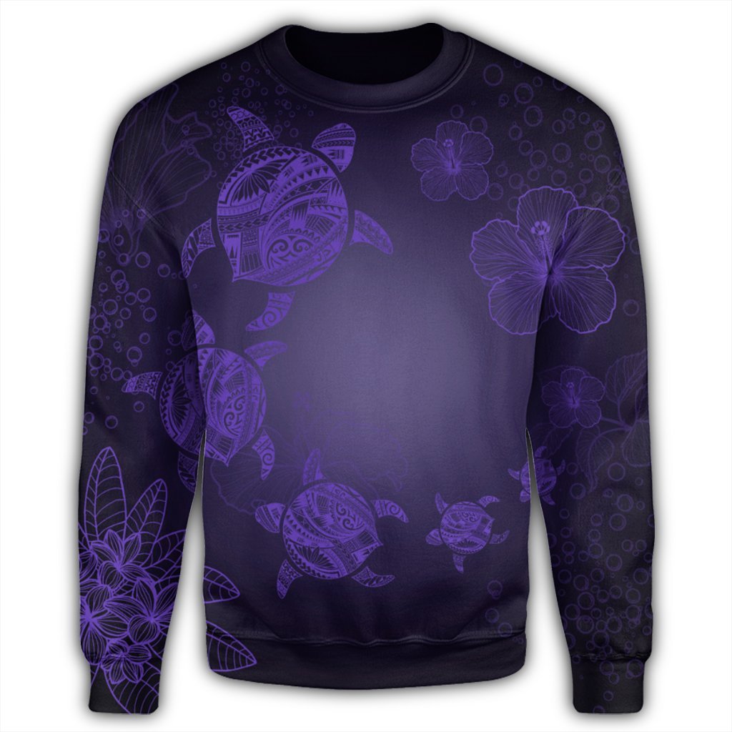 Hawaiian Plumeria Hibiscus Turtle Under Sea Polynesian Sweatshirt Purple AH - Polynesian Pride
