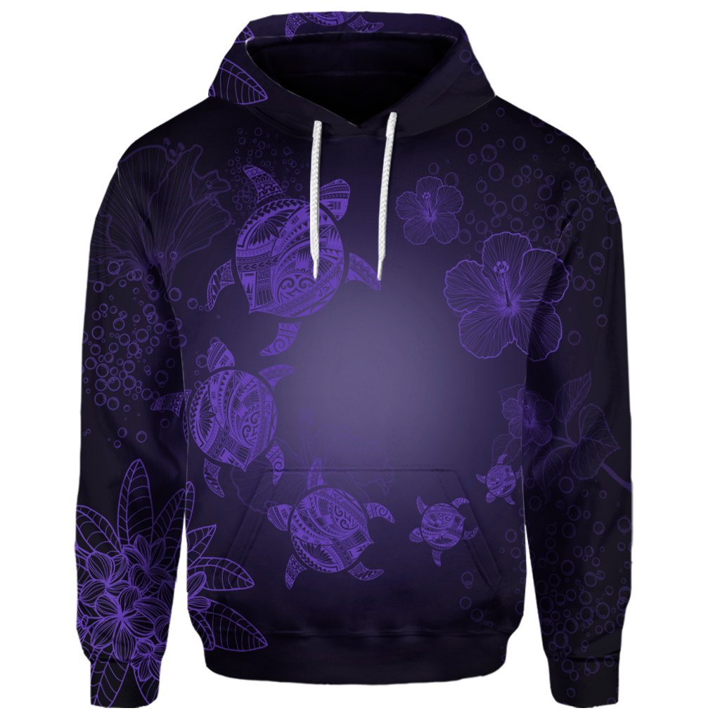 Custom Hawaiian Plumeria Hibiscus Turtle Under Sea Polynesian Hoodie Purple - Polynesian Pride