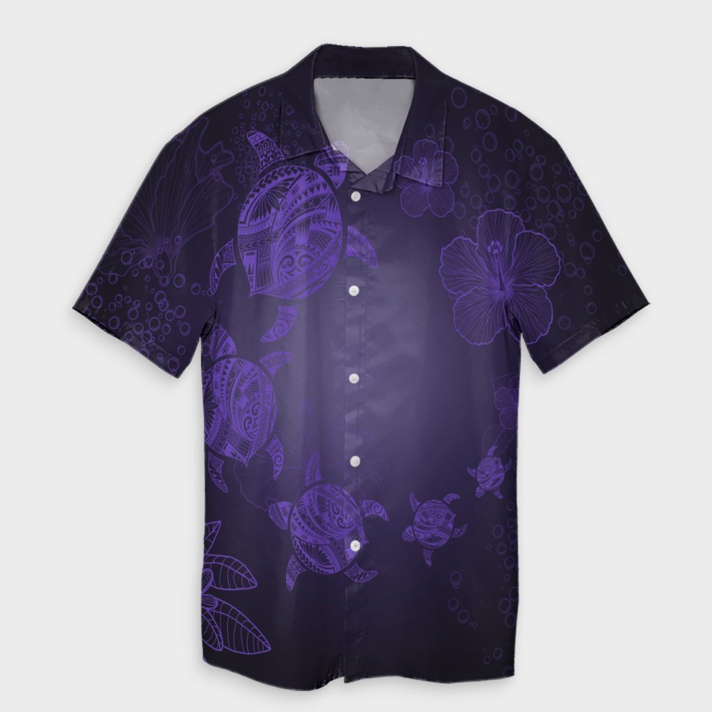 Hawaiian Plumeria Hibiscus Turtle Under Sea Polynesian Hawaiian Shirt Purple AH Unisex Black - Polynesian Pride