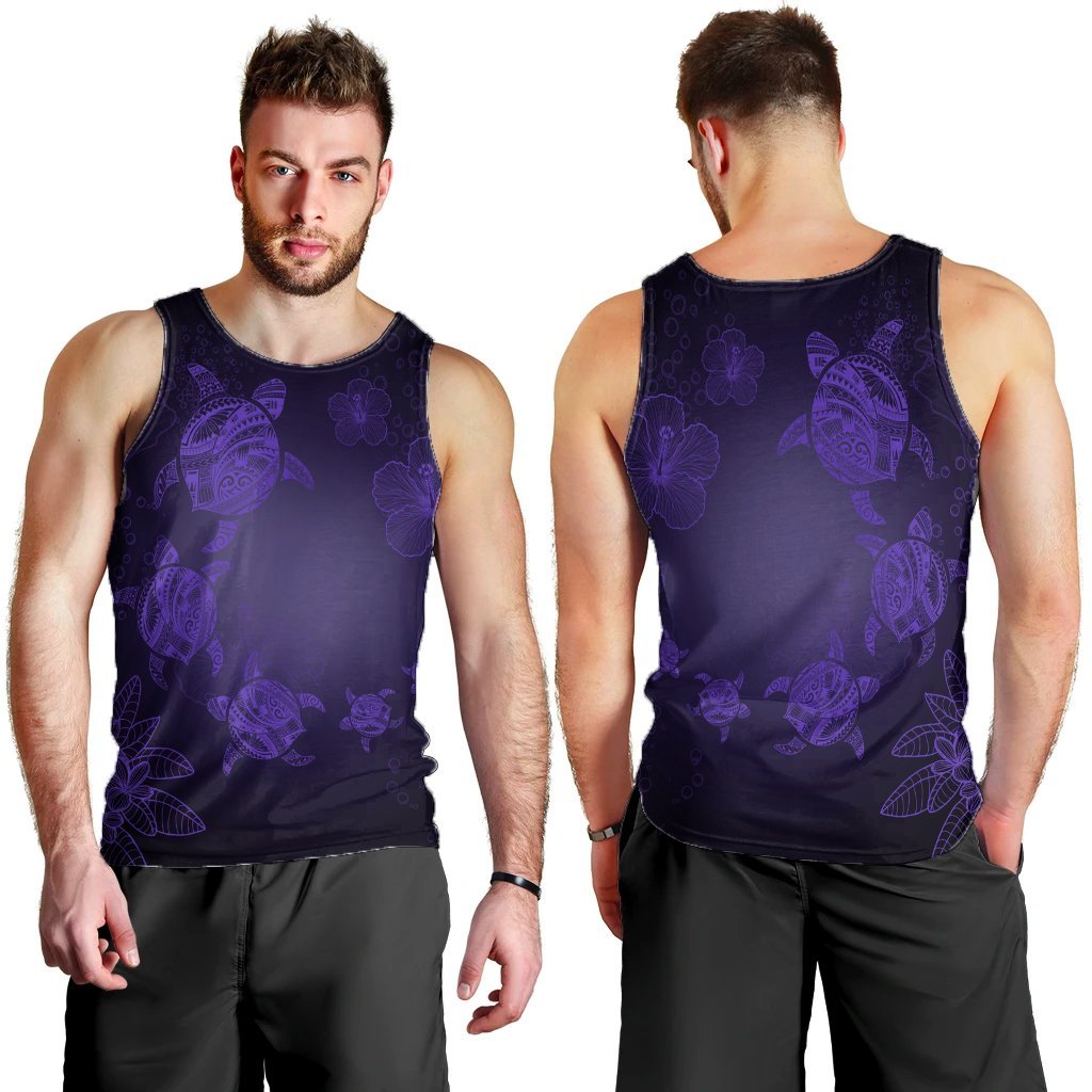 Hawaiian Plumeria Hibiscus Turtle Under Sea Polynesian Tank Top Purple AH - Polynesian Pride