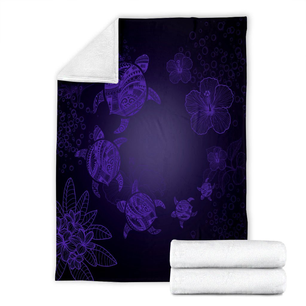 Hawaiian Plumeria Hibiscus Turtle Under Sea Polynesian Premium Blankets Purple AH - Polynesian Pride