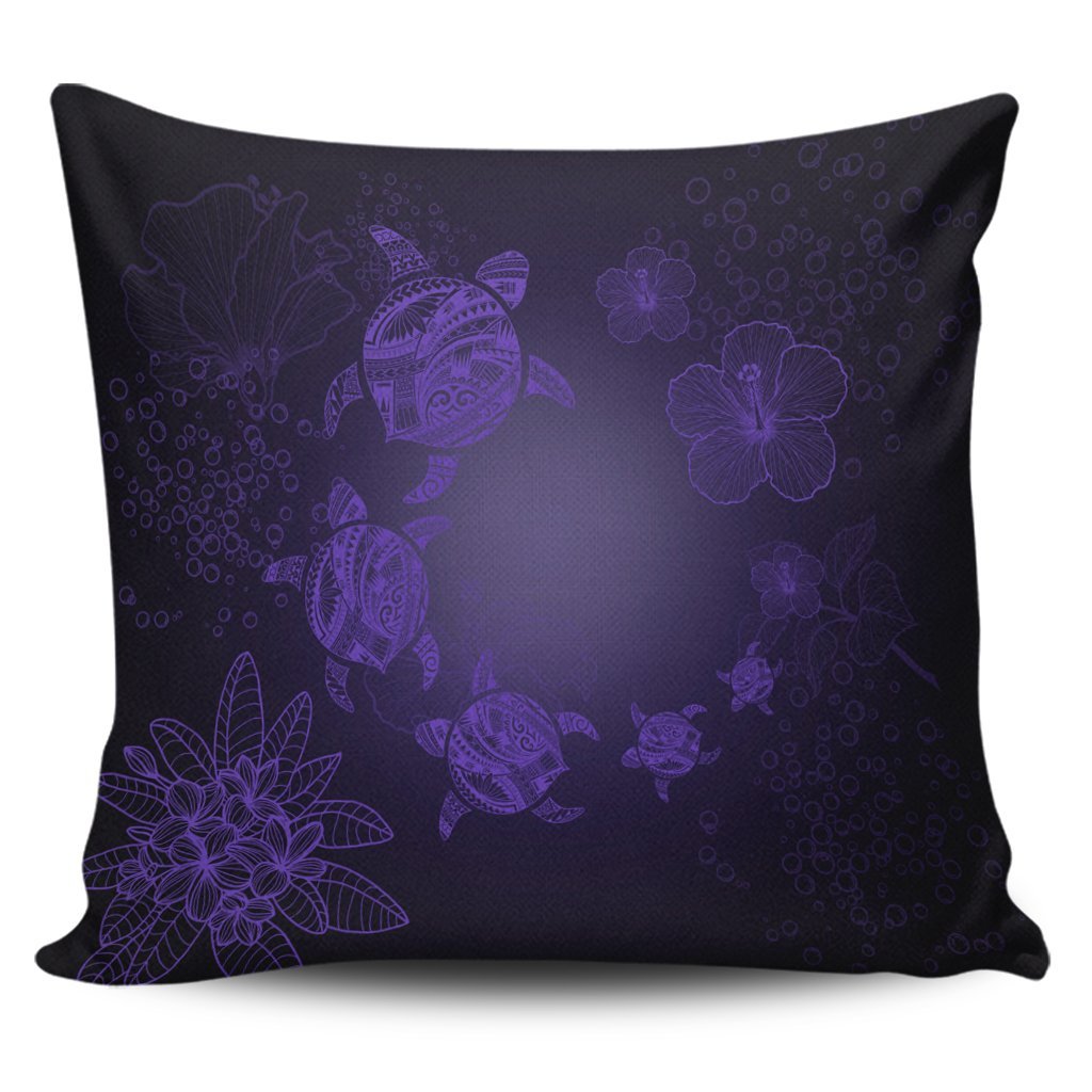 Hawaiian Plumeria Hibiscus Turtle Under Sea Polynesian Pillow Covers Purple AH Pillow Covers Black - Polynesian Pride