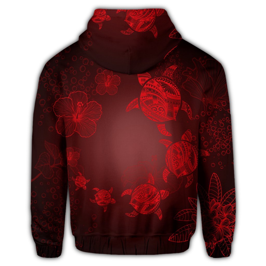 Hawaiian Plumeria Hibiscus Turtle Under Sea Polynesian Zip Hoodie Red - Polynesian Pride
