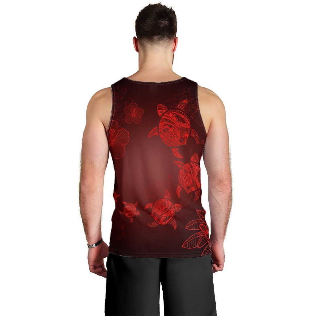 Hawaiian Plumeria Hibiscus Turtle Under Sea Polynesian Tank Top Red AH - Polynesian Pride