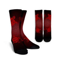 Hawaiian Plumeria Hibiscus Turtle Under Sea Polynesian Crew Socks Red AH Crew Socks White - Polynesian Pride