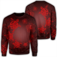 Hawaiian Plumeria Hibiscus Turtle Under Sea Polynesian Sweatshirt Red AH Unisex Black - Polynesian Pride