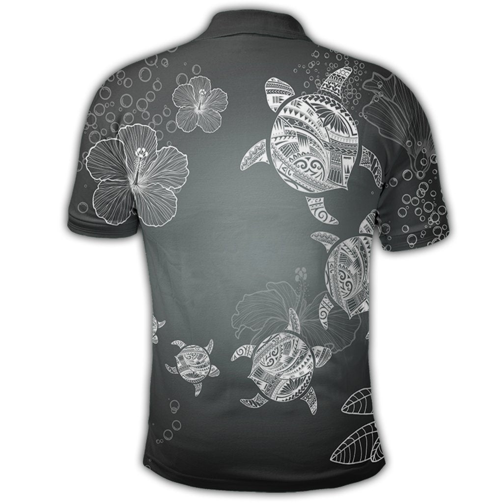 Hawaiian Plumeria Hibiscus Turtle Under Sea Polynesian Polo Shirt White - Polynesian Pride