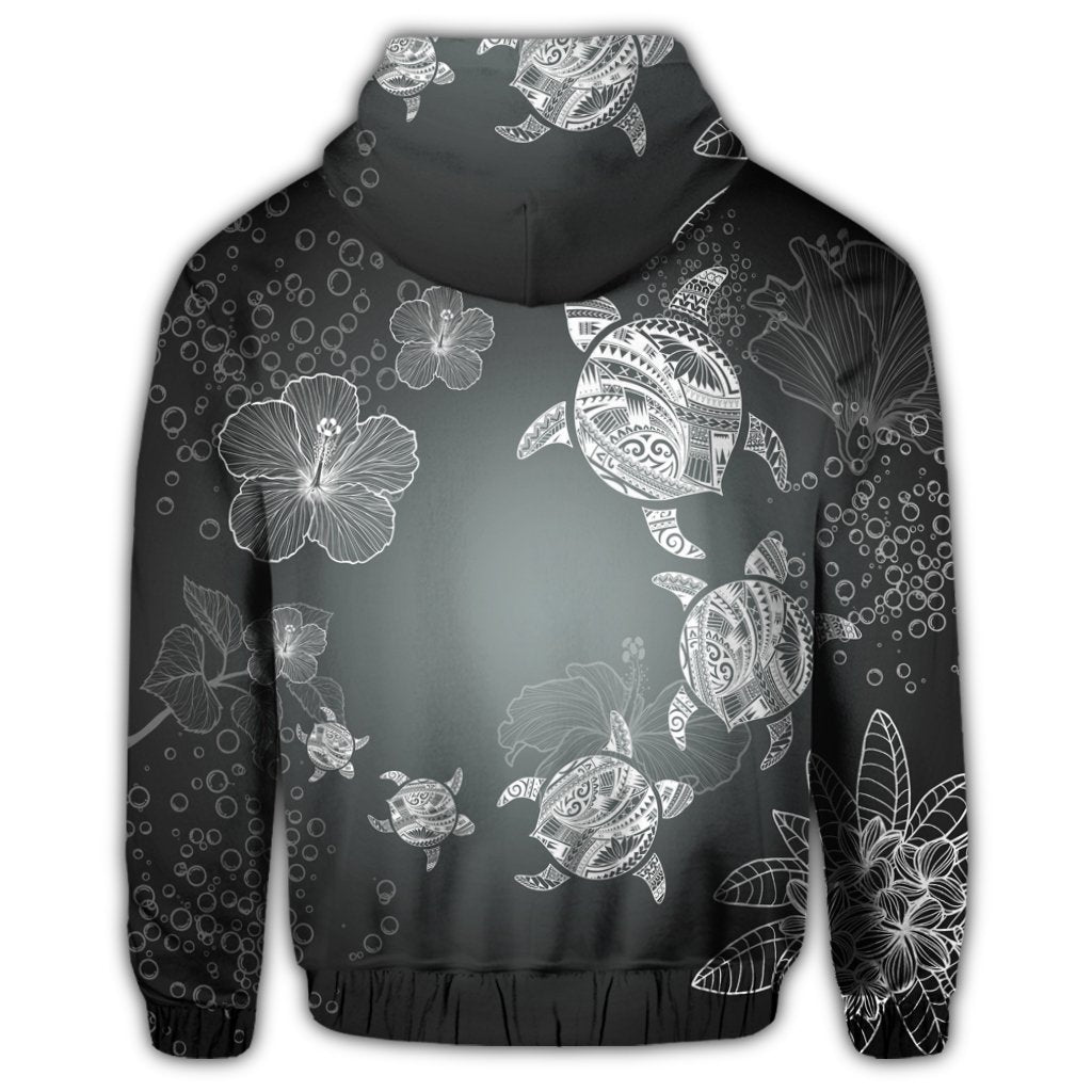 Hawaiian Plumeria Hibiscus Turtle Under Sea Polynesian Zip Hoodie White - Polynesian Pride