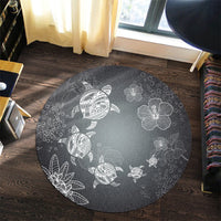 Hawaiian Plumeria Hibiscus Turtle Under Sea Polynesian Round Carpet White AH - Polynesian Pride
