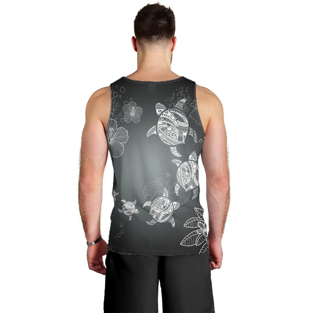 Hawaiian Plumeria Hibiscus Turtle Under Sea Polynesian Tank Top White AH - Polynesian Pride