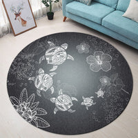 Hawaiian Plumeria Hibiscus Turtle Under Sea Polynesian Round Carpet White AH - Polynesian Pride