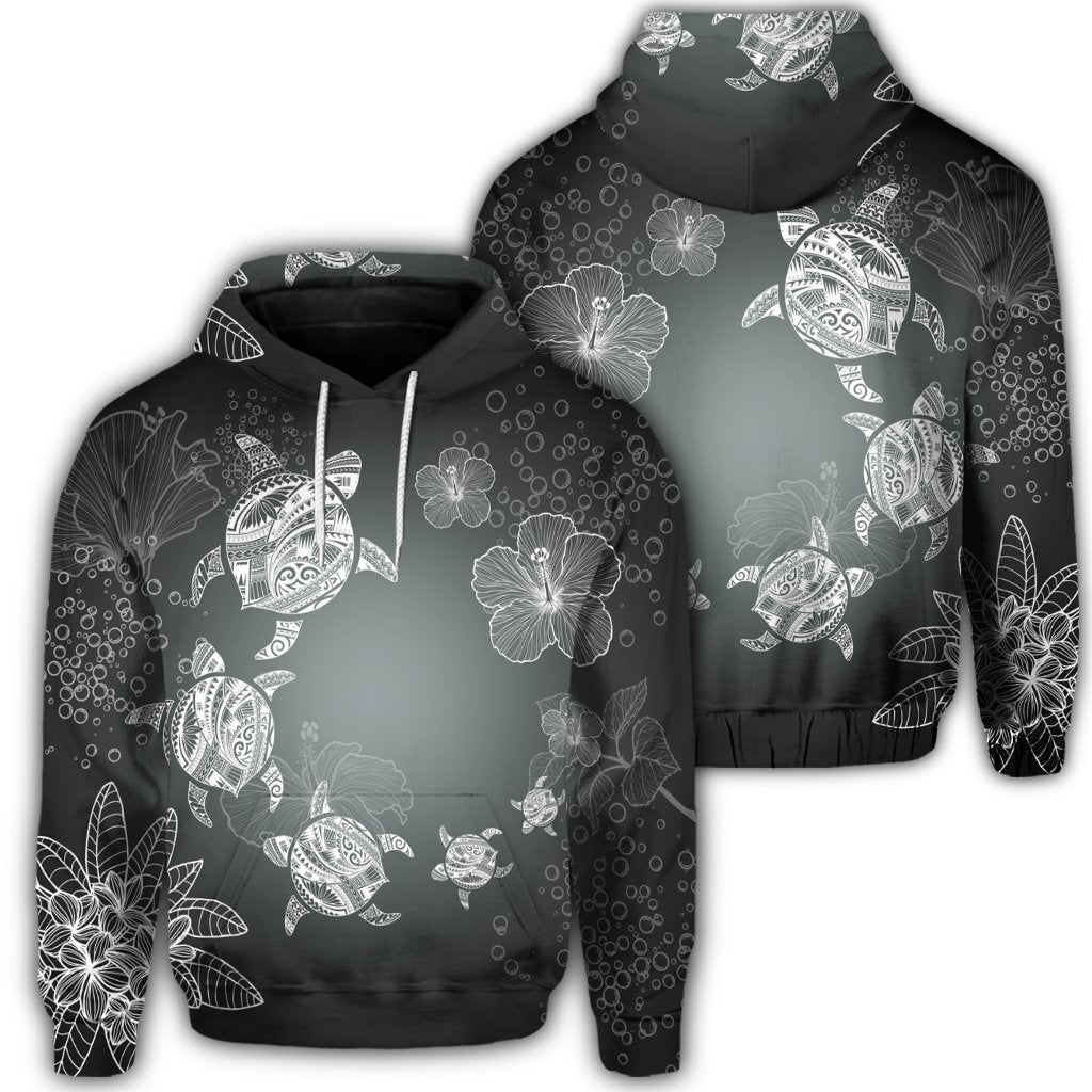 Hawaiian Plumeria Hibiscus Turtle Under Sea Polynesian Hoodie White Unisex Art - Polynesian Pride