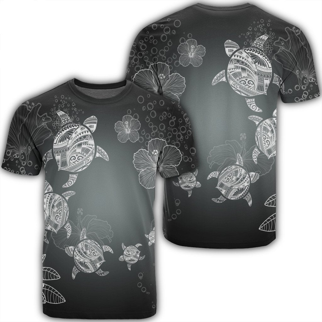 Hawaiian Plumeria Hibiscus Turtle Under Sea Polynesian T Shirt White AH Unisex Black - Polynesian Pride