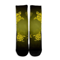 Hawaiian Plumeria Hibiscus Turtle Under Sea Polynesian Crew Socks Yellow AH - Polynesian Pride