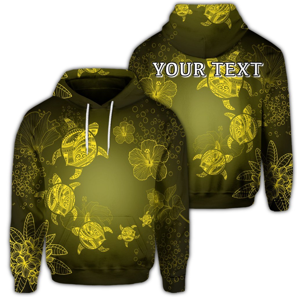 Custom Hawaiian Plumeria Hibiscus Turtle Under Sea Polynesian Hoodie Yellow Unisex Art - Polynesian Pride