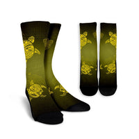 Hawaiian Plumeria Hibiscus Turtle Under Sea Polynesian Crew Socks Yellow AH Crew Socks White - Polynesian Pride