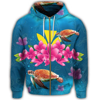Hawaiian Plumeria Kanaka Turtle Sea Polynesian Zip Hoodie - Polynesian Pride
