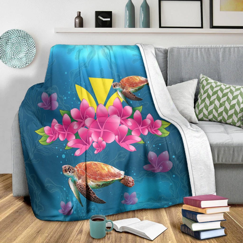 Hawaiian Plumeria Kanaka Turtle Sea Polynesian Premium Blankets - AH - Polynesian Pride