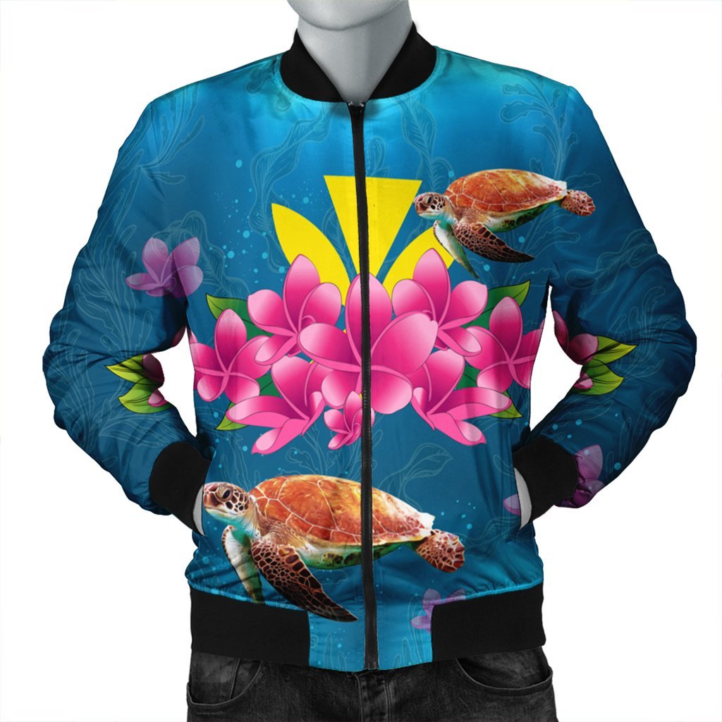 Hawaiian Plumeria Kanaka Turtle Sea Polynesian Bomber Jacket - AH Black Unisex - Polynesian Pride