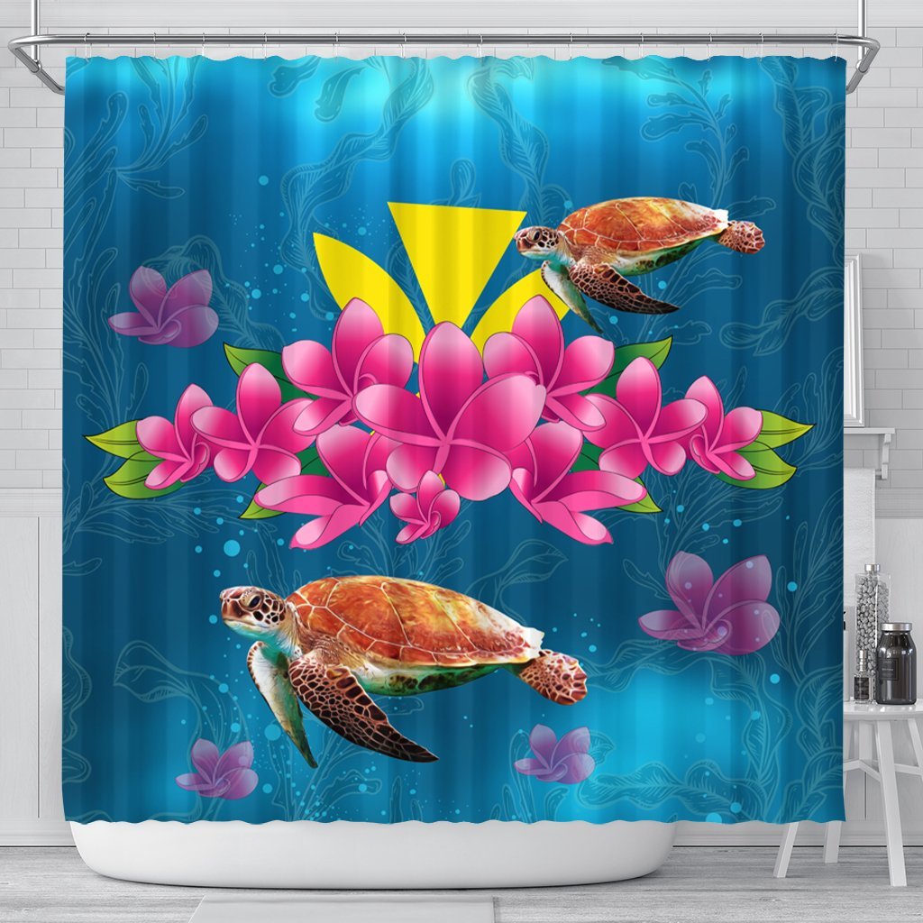 Hawaiian Plumeria Kanaka Turtle Sea Polynesian Shower Curtain - AH 177 x 172 (cm) Black - Polynesian Pride